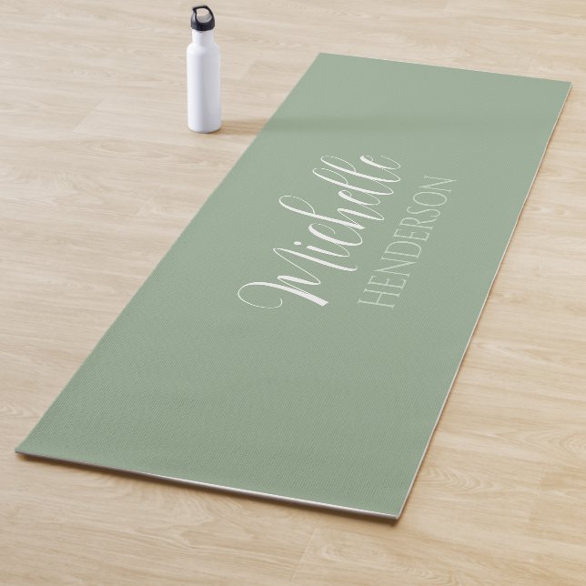 Personalised Name Monogram Sage Green Yoga Mat (In Situ)