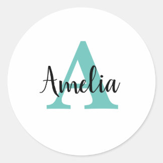 Personalised Name Monogram Script Classic Round Sticker