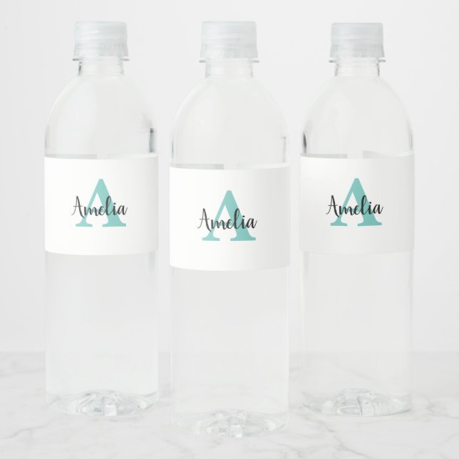 Personalised Name Monogram Script Water Bottle Label (Bottles)