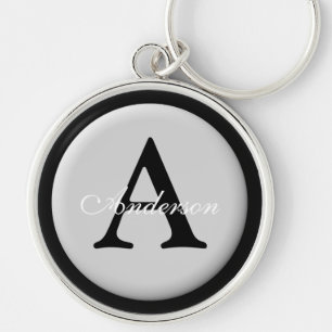 Personalised Name Monogram Silver Metallic Button Key Ring