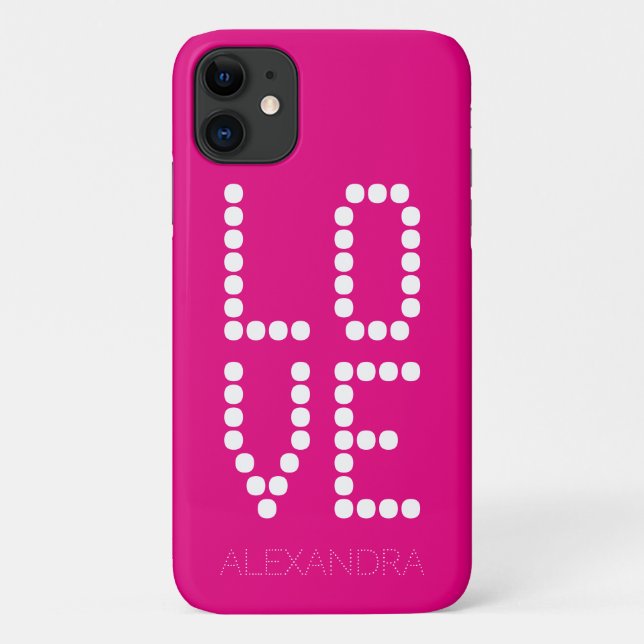 Personalised Name & Monogram Smart Font Hot Pink Case-Mate iPhone Case (Back)