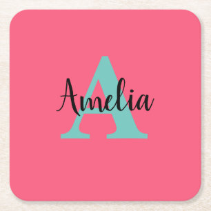Personalised Name Monogram  Square Paper Coaster