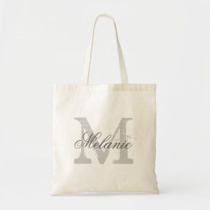 Personalised name monogram tote bag Grey