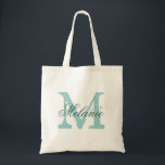 Personalised name monogram tote bag | Turquoise<br><div class="desc">Personalised name monogram tote bag | Turquoise blue / teal  green colour. Elegant logo design with monogrammed letter initials.  Cute vintage gift idea for bride and bridesmaids at weddings.</div>