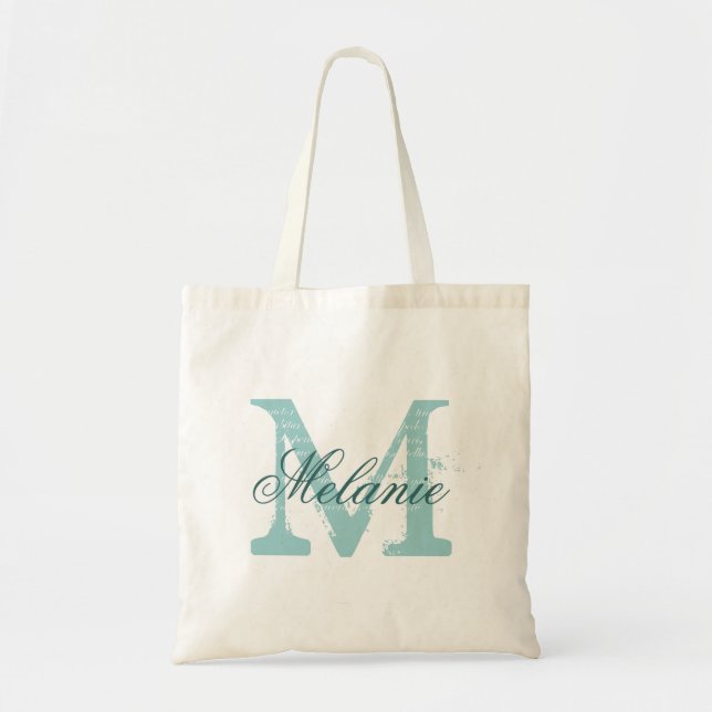 Personalised name monogram tote bag | Turquoise (Front)