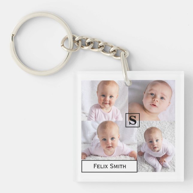 Personalised Name Monogrammed 4 Photo Collage Key Ring (Front)