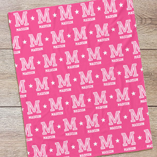 Personalised Name Monogrammed Star Pink Fleece Blanket