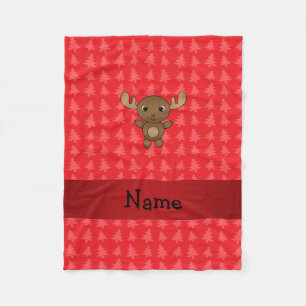 Personalised name moose red christmas trees fleece blanket