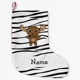 Personalised name moose zebra stripes small christmas stocking