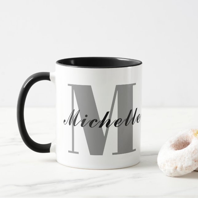 Personalised Name Mug, Custom Monogram Initial Gif Mug (With Donut)