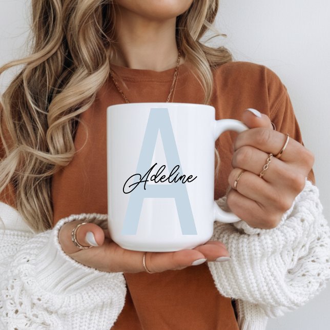 Personalised Name Mug Housewarming Gift for Her (Custom Blue Monogram Mug Thank You Gift for Her, Personalized Icy Blue Mug Bridesmaid Proposal Gift)