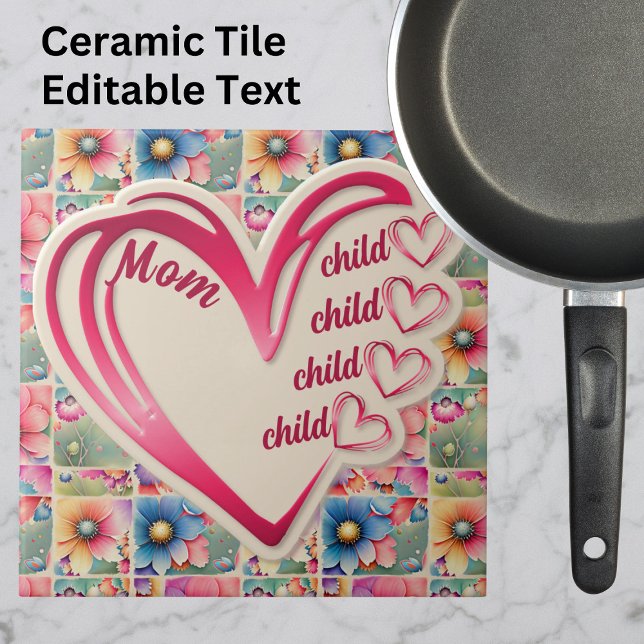Personalised Name Mum Kids Floral All Over Print Ceramic Tile (Creator Uploaded)