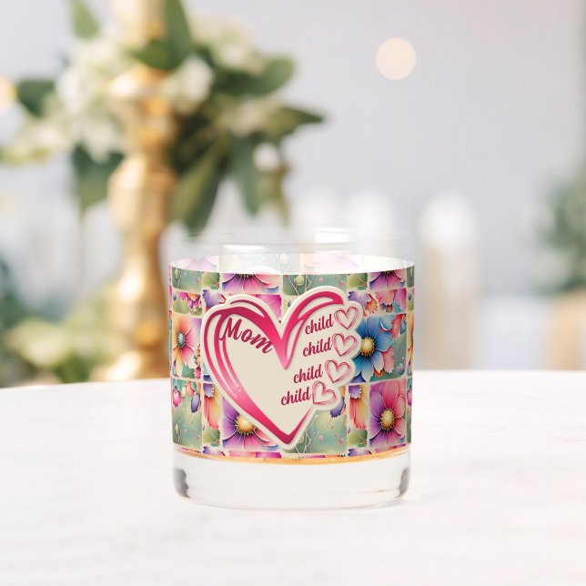 Personalised Name Mum Kids Floral All Over Print Whiskey Glass (Insitu (Wedding))