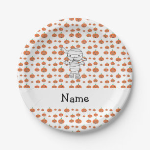 Personalised name mummy orange pumpkins paper plate