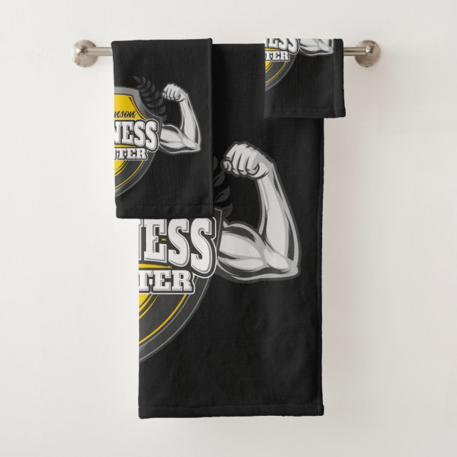 Personalised NAME Muscle Fitness Trainer Gym Bath Towel Set (Insitu)