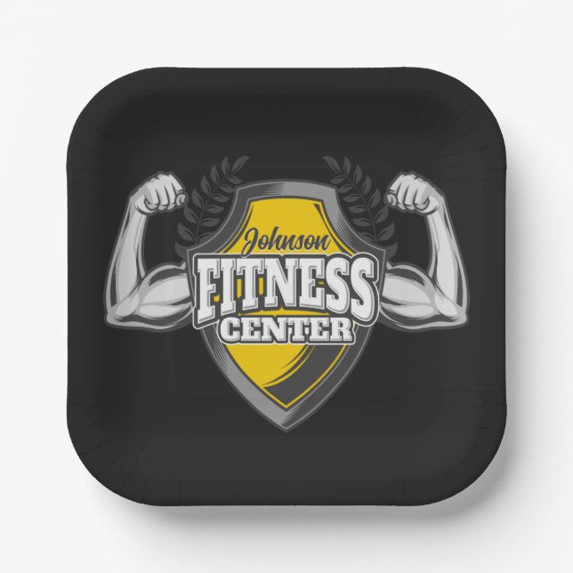 Personalised NAME Muscle Fitness Trainer Gym Paper Plate (Front)