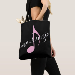 Personalised Name Music Note Black and Pink Tote Bag