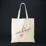Personalised Name Music Note Black Pink Tote Bag<br><div class="desc">Simple black and white and pink music note bag with your name printed on it with a modern and elegant handwritten calligraphy script font in black over an eighth note in pink. Text colours and fonts can be changed, making the book bag perfect for multiple kids to store their sheet...</div>