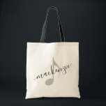 Personalised Name Music Note Black Tote Bag<br><div class="desc">Simple black and white music note bag with your name printed on it with a modern and elegant handwritten calligraphy script font in black over an eighth note in pink. Text colours and fonts can be changed, making the book bag perfect for multiple kids to store their sheet music and...</div>