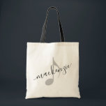 Personalised Name Music Note Black  Tote Bag<br><div class="desc">Simple black and white music note bag with your name printed on it with a modern and elegant handwritten calligraphy script font in black over an eighth note in pink. Text colours and fonts can be changed, making the book bag perfect for multiple kids to store their sheet music and...</div>