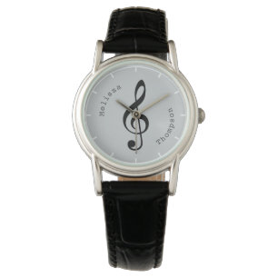 personalised name & musical note . treble clef watch
