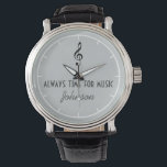 personalised name & musical note watch<br><div class="desc">A black music note with your own name and the phrase: always time for music</div>