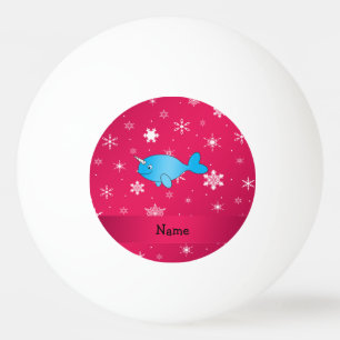 Personalised name narwhal pink snowflakes ping pong ball