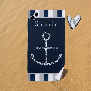 Personalised Name Nautical Anchor Beach Towel