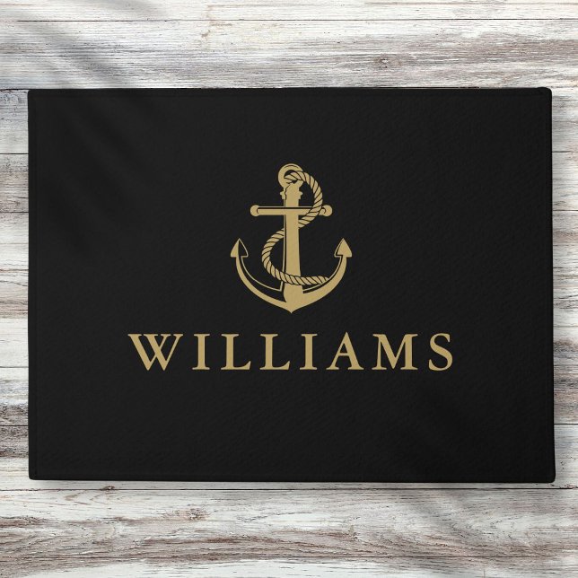 Personalised Name Nautical Anchor Black And Gold Doormat (Personalized Name Nautical Anchor Black And Gold Doormat)