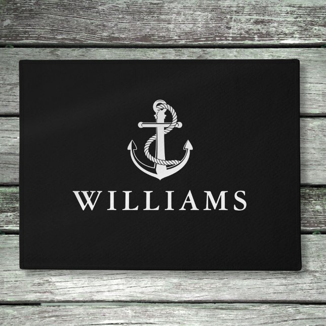 Personalised Name Nautical Anchor Black And White Doormat (Personalized Name Nautical Anchor Black And White Doormat)