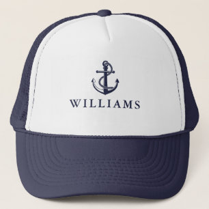 Personalised Name Nautical Boat Anchor Navy Blue Trucker Hat
