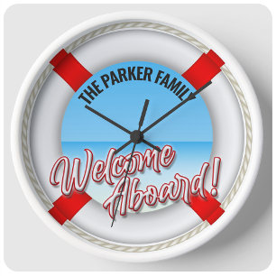 Personalised NAME Nautical Sailing Lifeguard Buoy Large Clock