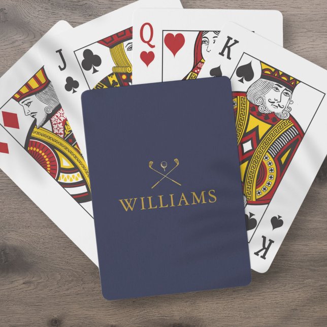 Personalised Name Navy Blue And Gold Golf Clubs Playing Cards (Personalized Name Navy Blue And Gold Golf Clubs Playing Cards)
