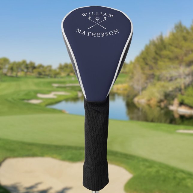 Personalised Name Navy Blue And White Golf Clubs  Golf Head Cover (Personalized Name Navy Blue And White Golf Clubs Golf Head Cover)