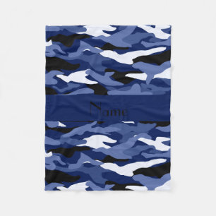Personalised name navy blue camouflage fleece blanket