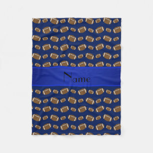 Personalised name navy blue footballs fleece blanket