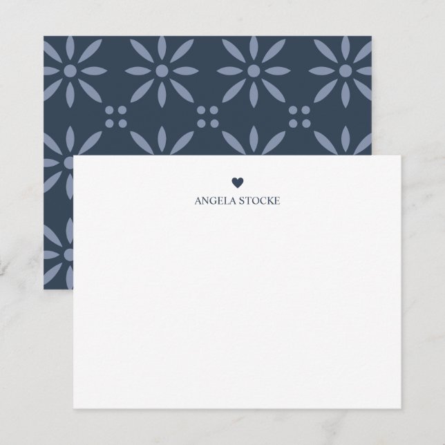 Personalised Name Navy Blue Heart Note Card (Front/Back)