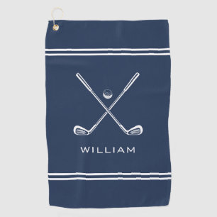 Personalised Name Navy Blue Stripes Stylish Golf Towel