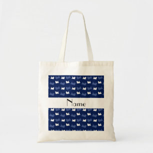 Personalised name navy blue train pattern tote bag