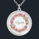 Personalised Name Necklace Pink and Green Floral<br><div class="desc">Personalizd Name Necklace. Add your own name. You can change the font and the font colour to make it your own. A great gift for bridesmaids,  wedding party,  Mother's Sister's,  friends.</div>