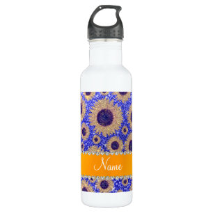 Personalised name neon blue glitter sunflowers 710 ml water bottle