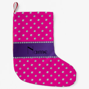 Personalised name neon hot pink diamonds small christmas stocking