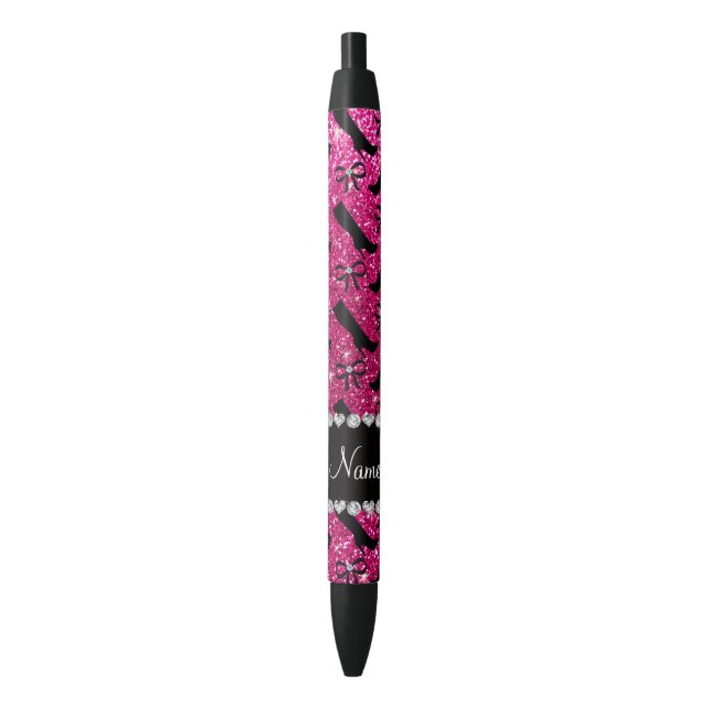 Personalised name neon hot pink glitter boots bows black ink pen (Front Vertical)