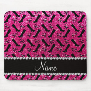 Personalised name neon hot pink glitter boots bows mouse pad