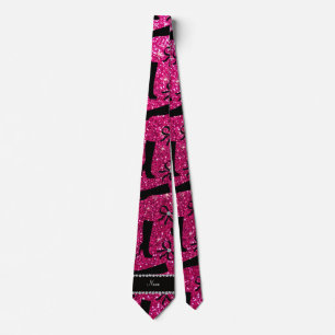 Personalised name neon hot pink glitter boots bows tie