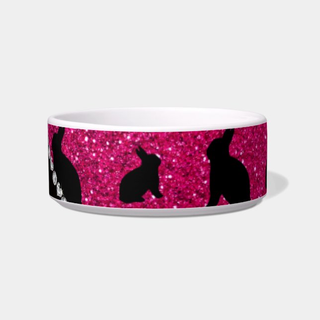 Personalised name neon hot pink glitter bunny bowl (Right)