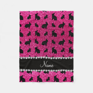 Personalised name neon hot pink glitter bunny fleece blanket