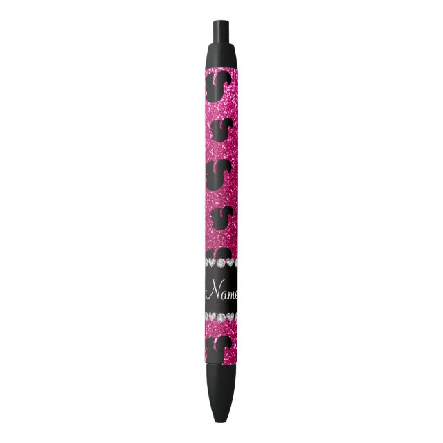 Personalised name neon hot pink glitter squirrel black ink pen (Front Vertical)