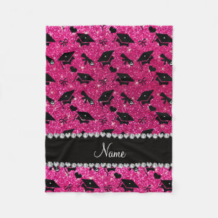Personalised name neon hot pink graduation hearts fleece blanket