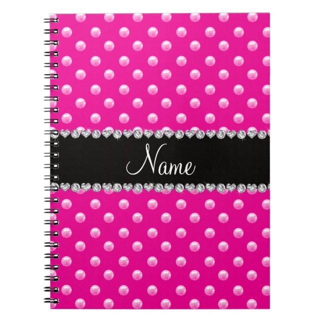 Personalised name neon hot pink pearls notebook (Front)